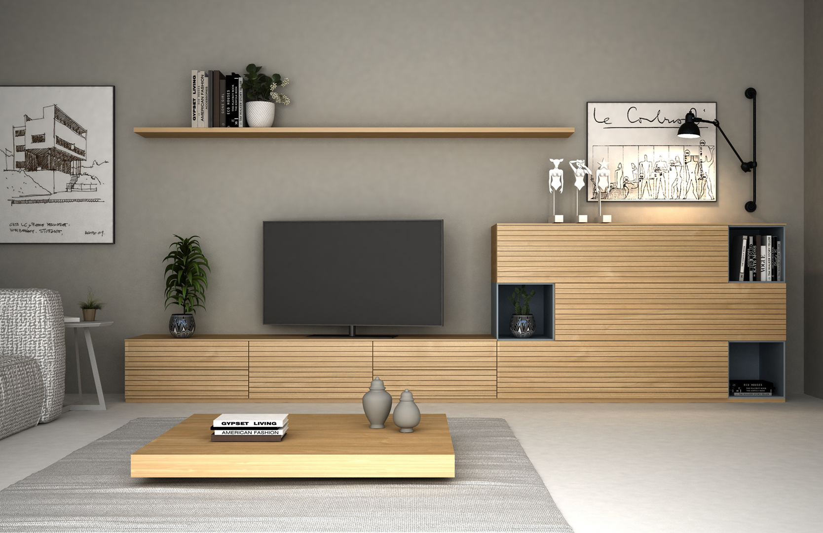 Comedor Completo Raco 01 color roble y azul | magicmoble