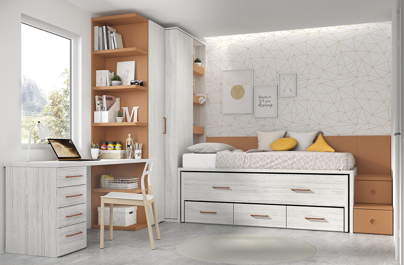 Dormitorio Juvenil Romo 03 cama compacta deslizante | magicmoble