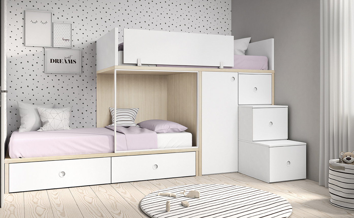 Dormitorio Juvenil Romo 11 litera tren con armario | magicmoble