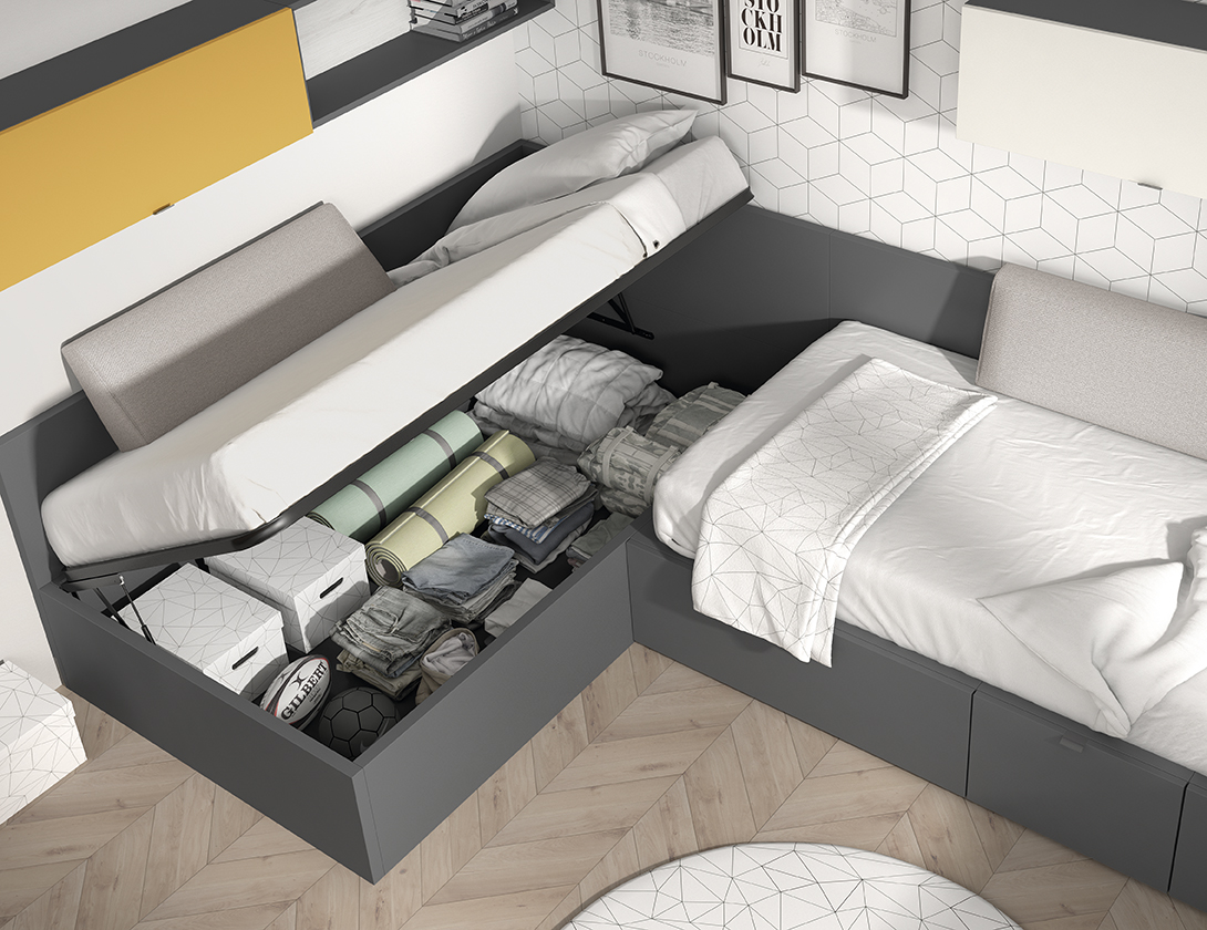 Dormitorio Juvenil Romo 29 cama nido doble 3 cajones y canapé color