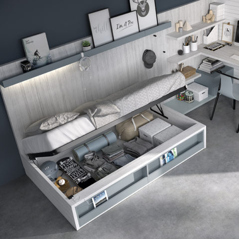 Dormitorio Juvenil Romo 31 cama nido con canapé, armario y escritorio